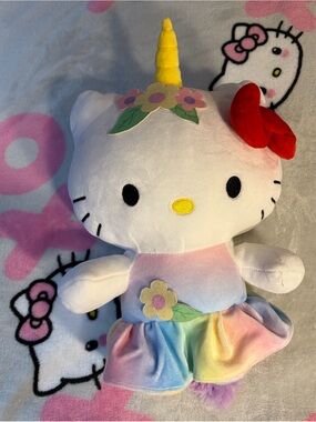 Sanrio Hello Kitty Unicorn Plush - White, Red, Yellow, Rainbow Coloured